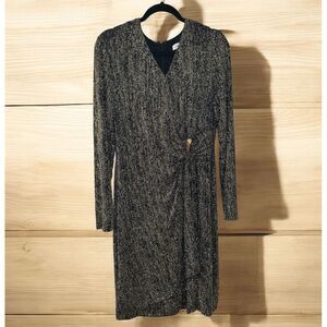 Calvin Klein Women's Petite Metallic-Knit Wrap Dress (Size‎ 14, Black/Gold)